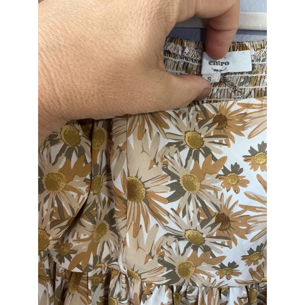 Entro Mustard Yellow Daisy Floral Smocked Back Puff Sleeve Babydoll Top Small - Picture 3 of 10